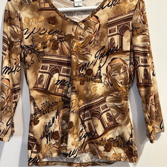 Nygård | vintage 90s style womens small baroque long sleeve v-neck v-neck shirt - Picture 3 of 8